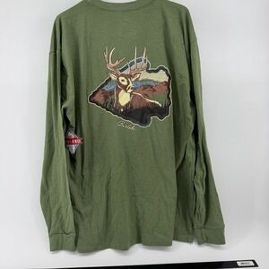 NWT Burlebo T-Shirt Mens XL Green Long Sleeve Crew Arrowhead Deer Hunting Pocket